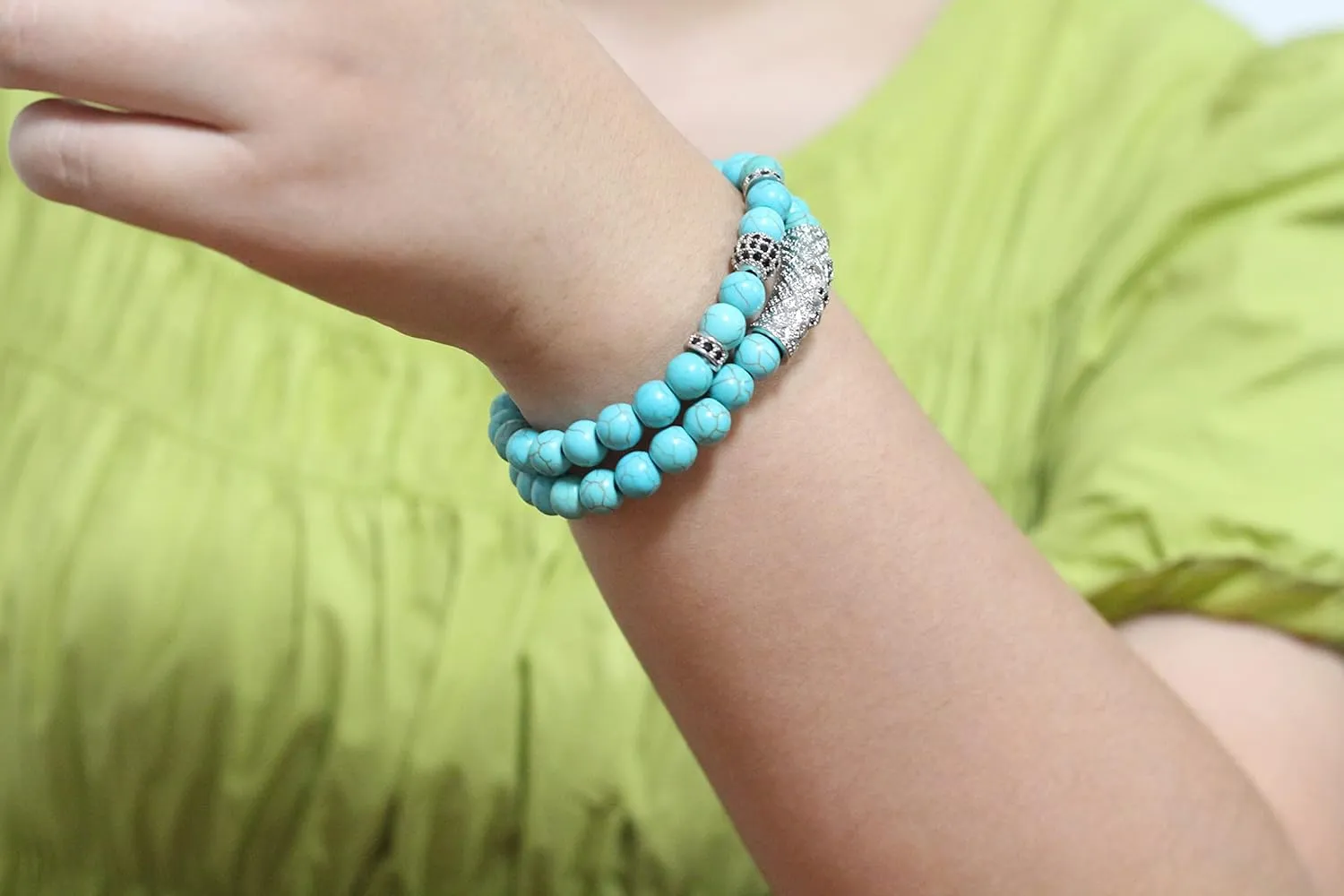 Turquoise Bracelet, Handmade Beaded 8MM Healing Crystal Beads,Adjustable Stretch Bracelet,Protection Bracelet,Turquoise Jewelry Bring Good Luck, Prosperity and Happiness, Men's and Women's Gifts
