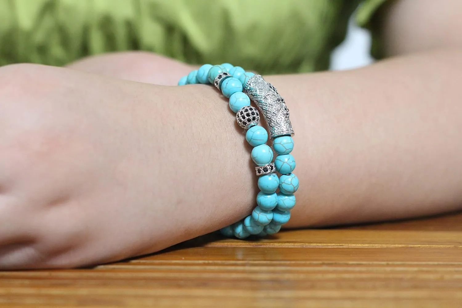 Turquoise Bracelet, Handmade Beaded 8MM Healing Crystal Beads,Adjustable Stretch Bracelet,Protection Bracelet,Turquoise Jewelry Bring Good Luck, Prosperity and Happiness, Men's and Women's Gifts
