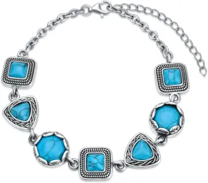 Turquoise Bracelets 925 Sterling Silver Women Gifts Turquoise Adjustable Handmade Link Bracelets Christmas Gifts For Women Her