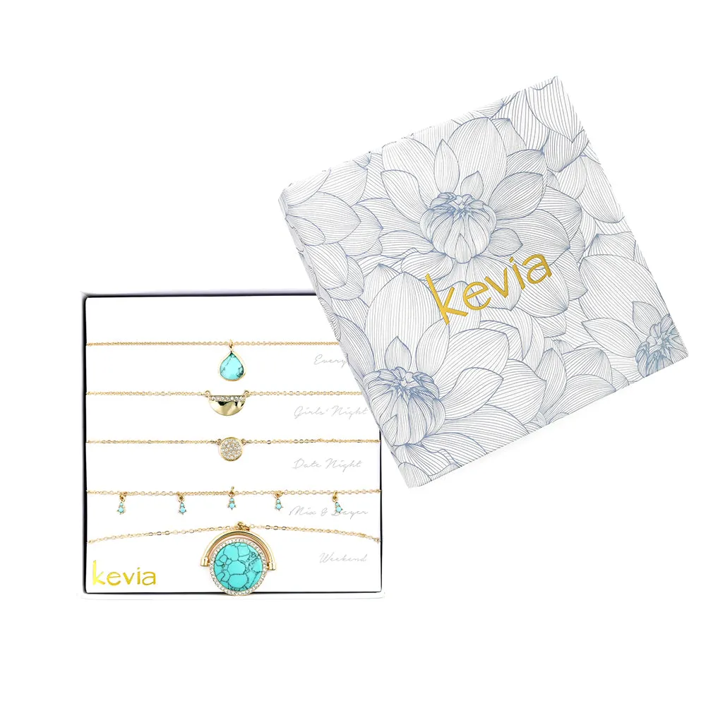 Turquoise Circle Pave Stone Necklace Set