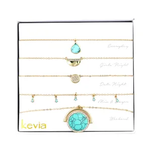 Turquoise Circle Pave Stone Necklace Set