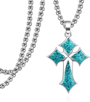 Turquoise Cross Necklace for Men 925 Sterling Silver Turquoise Cross Pendant Necklace Turquoise Jewelry for Men Women 22" to 24" Chain
