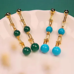 Turquoise Drop Dangle Earrings for Women Girls 925 Sterling Silver Hypoallergenic Fashionable Horseshoe-shaped Triple Drop Link Earrings Perfect for Mother/Wedding/Anniversary/Valentine 'Day