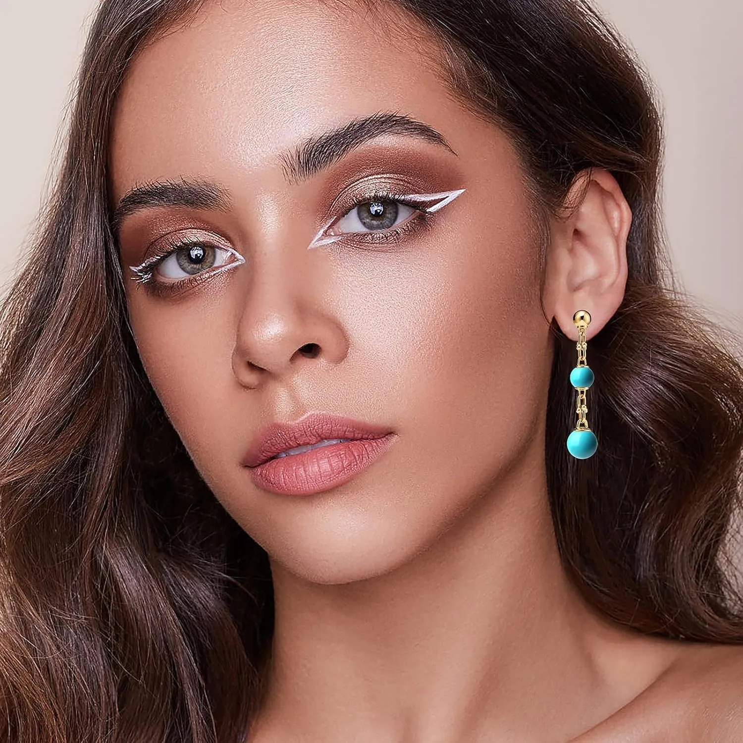 Turquoise Drop Dangle Earrings for Women Girls 925 Sterling Silver Hypoallergenic Fashionable Horseshoe-shaped Triple Drop Link Earrings Perfect for Mother/Wedding/Anniversary/Valentine 'Day