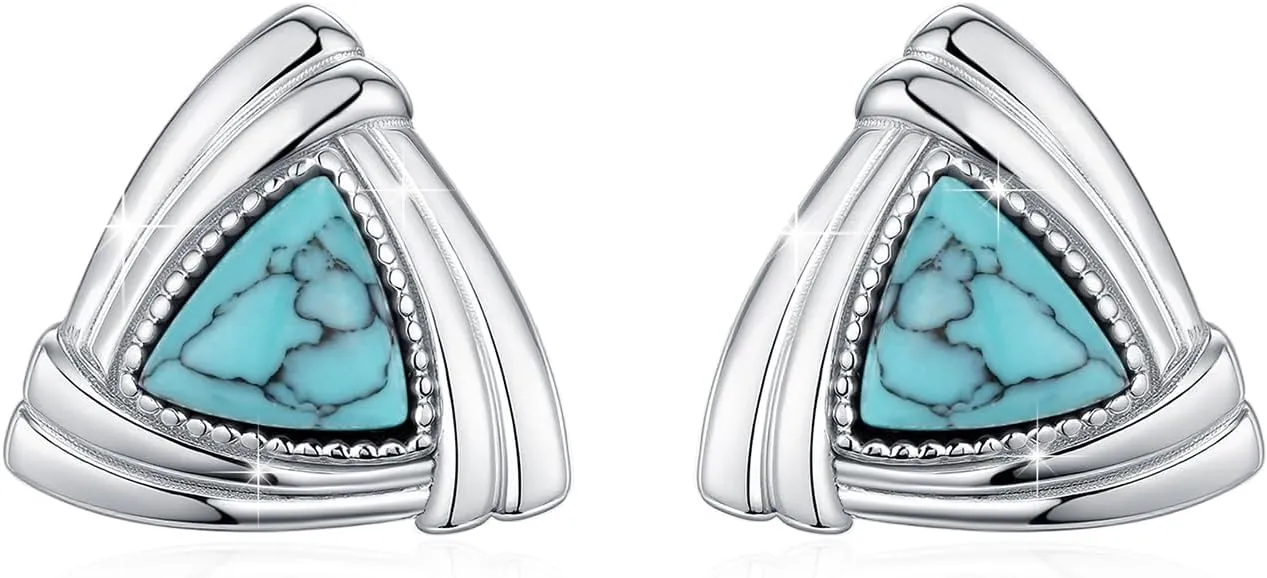 Turquoise Earrings for Women 925 Sterling Silver Vintage Geometry Turquoise Stud Earrings Western Earrings Green Turquoise Jewelry for Women