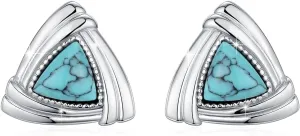 Turquoise Earrings for Women 925 Sterling Silver Vintage Geometry Turquoise Stud Earrings Western Earrings Green Turquoise Jewelry for Women