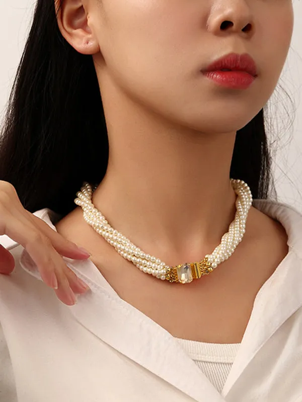Twist Rhinestone Pearls Necklaces Accessories