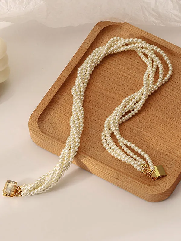 Twist Rhinestone Pearls Necklaces Accessories
