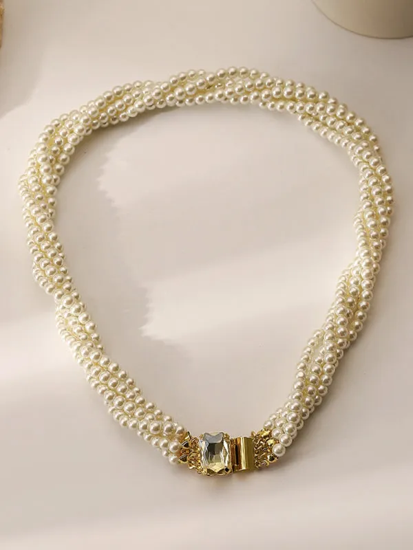 Twist Rhinestone Pearls Necklaces Accessories