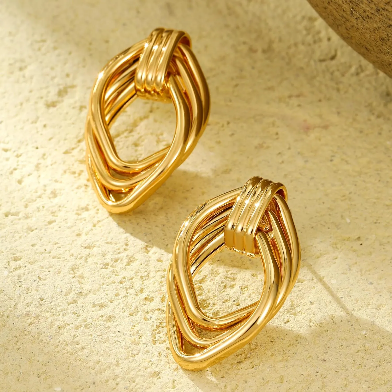 Two Tone Knot Studs Earrings Gold and Silver Door Knocker Earrings for Women Mixed Metal Geometric Earrings Lightweight Trendy Jewelry