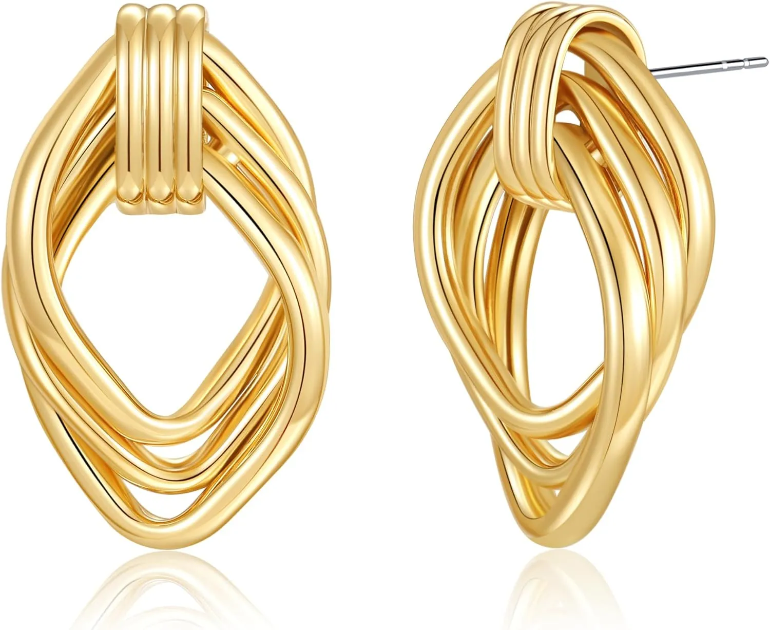 Two Tone Knot Studs Earrings Gold and Silver Door Knocker Earrings for Women Mixed Metal Geometric Earrings Lightweight Trendy Jewelry
