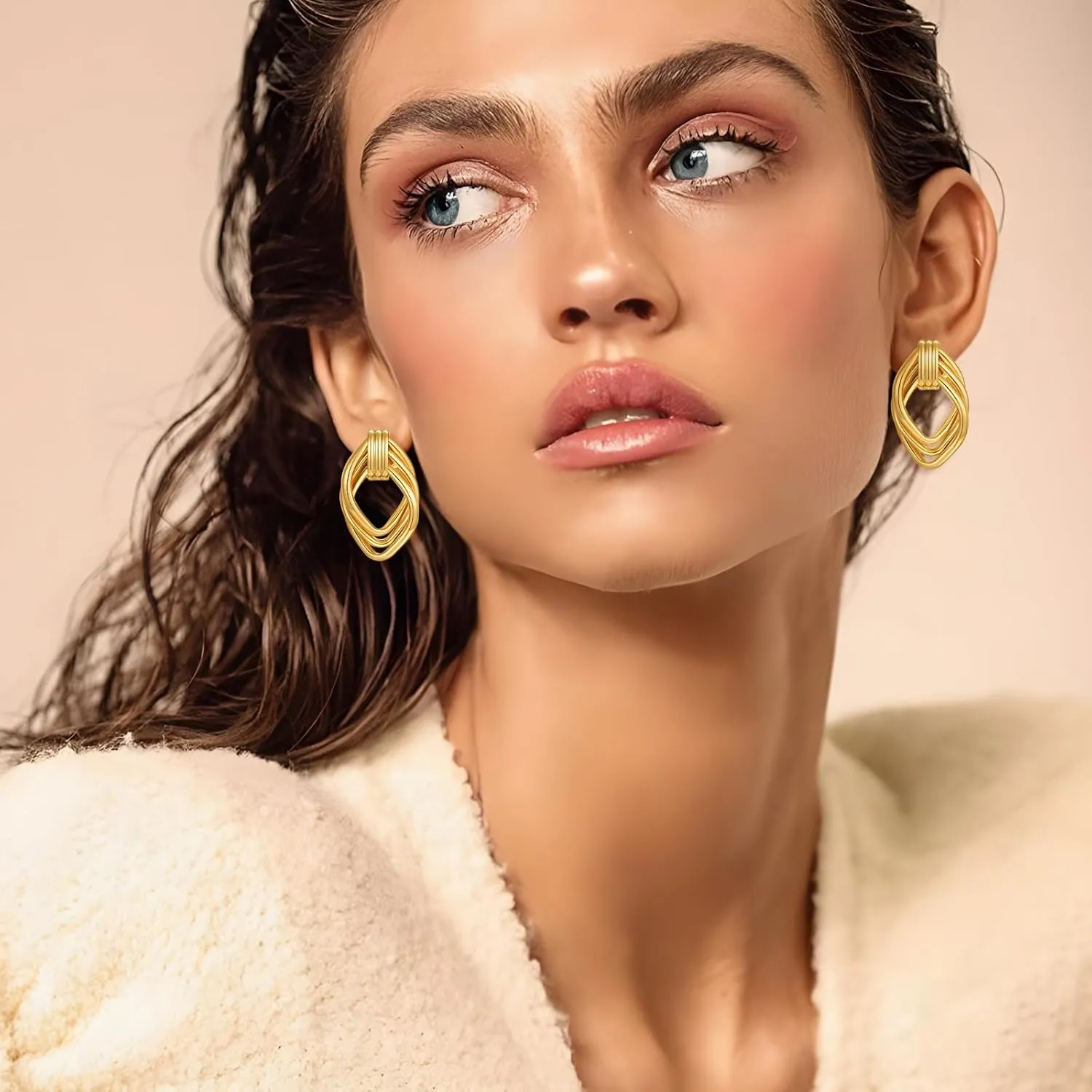 Two Tone Knot Studs Earrings Gold and Silver Door Knocker Earrings for Women Mixed Metal Geometric Earrings Lightweight Trendy Jewelry