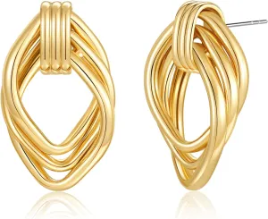Two Tone Knot Studs Earrings Gold and Silver Door Knocker Earrings for Women Mixed Metal Geometric Earrings Lightweight Trendy Jewelry