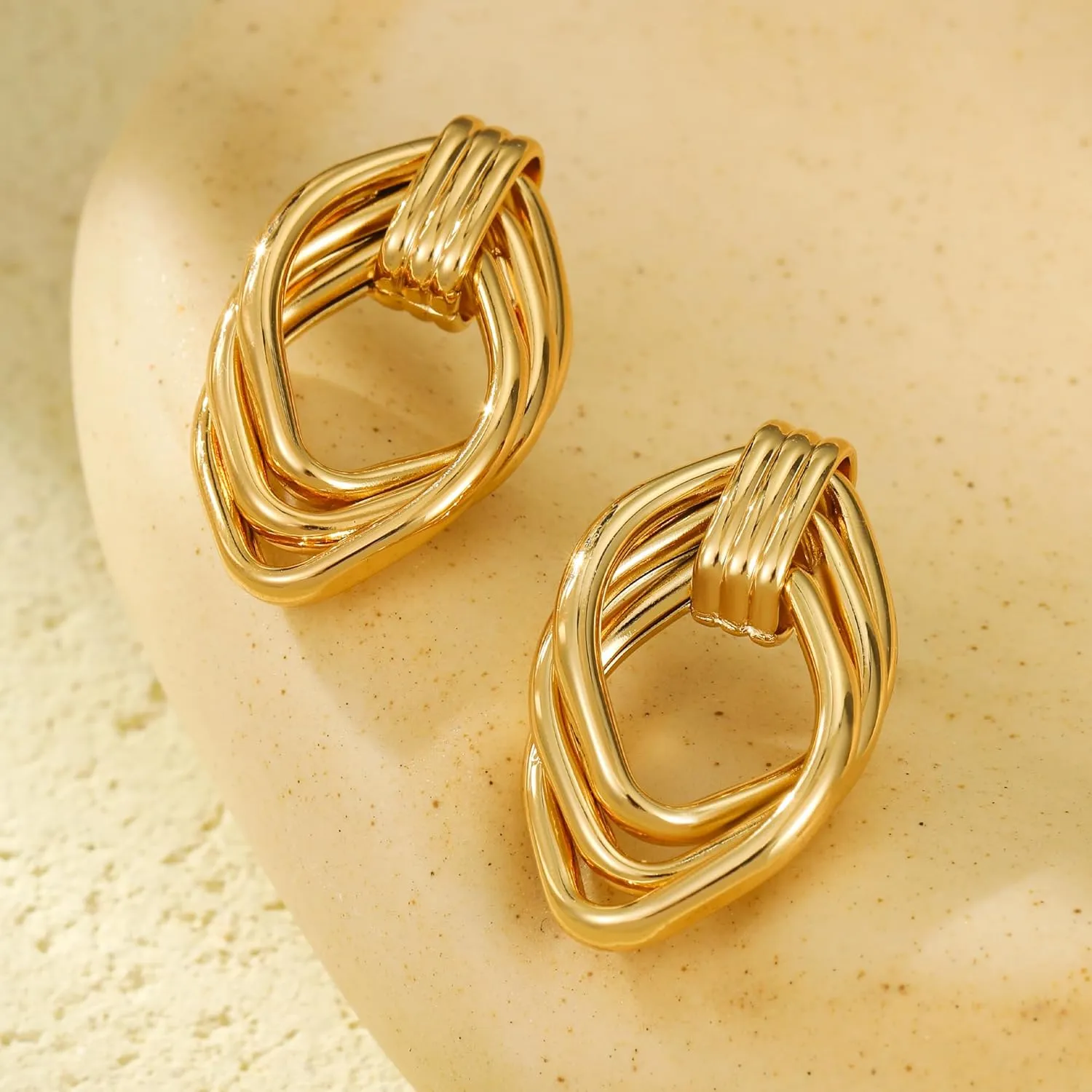 Two Tone Knot Studs Earrings Gold and Silver Door Knocker Earrings for Women Mixed Metal Geometric Earrings Lightweight Trendy Jewelry