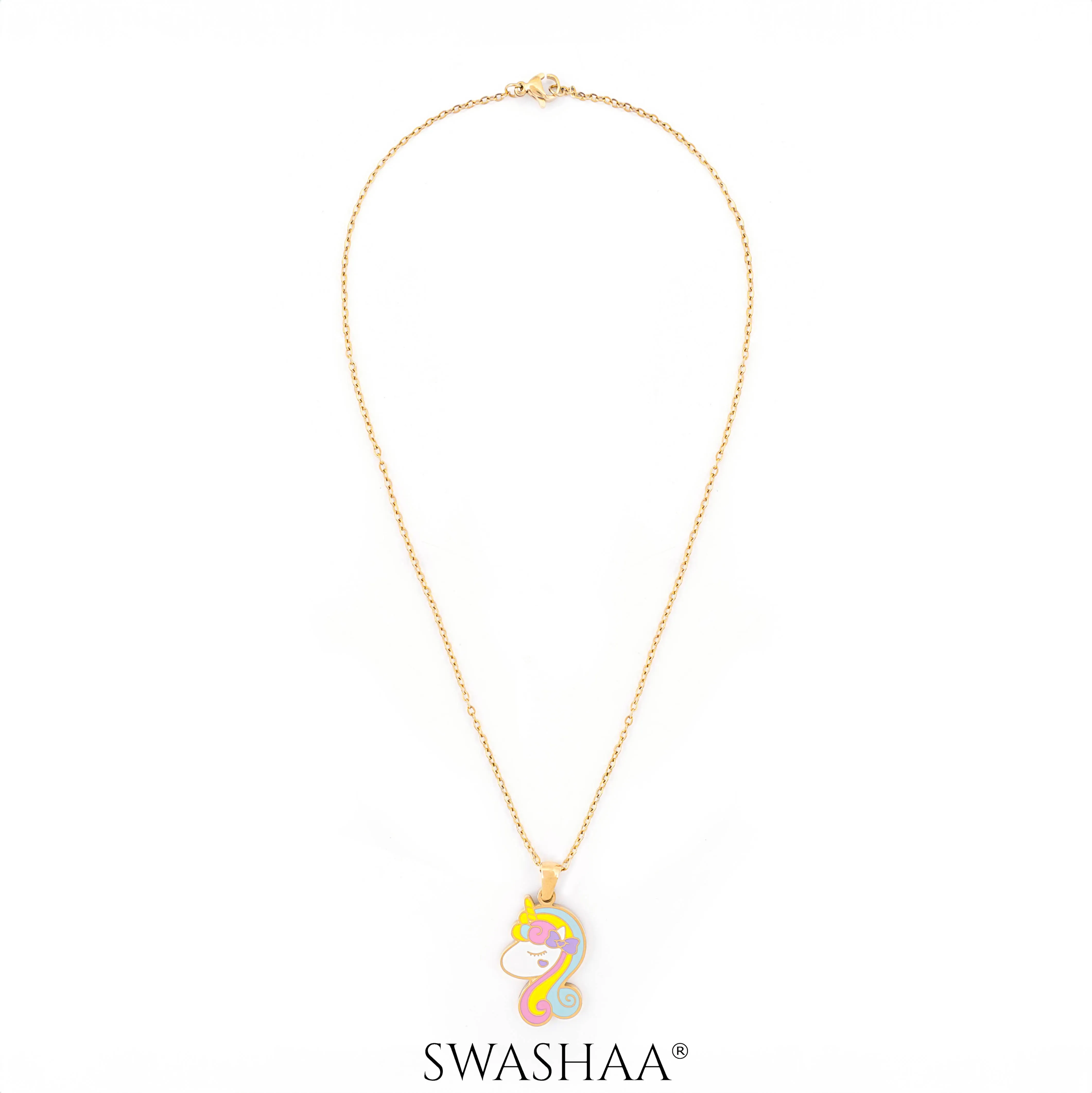 Unicorn Face 18K Gold Plated Kid's Pendant Necklace Set