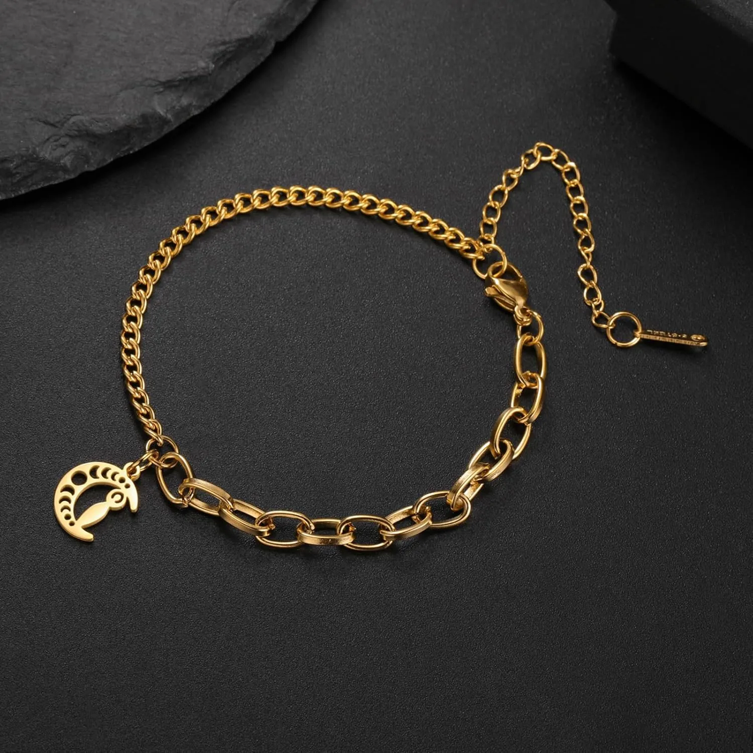 UNIFT Crescent Triple Moon Goddess Bracelets for Women Men Stainless Steel Pagan Crescent With Hecate Fertility March Goddess Bracelet Wicca Jewelry