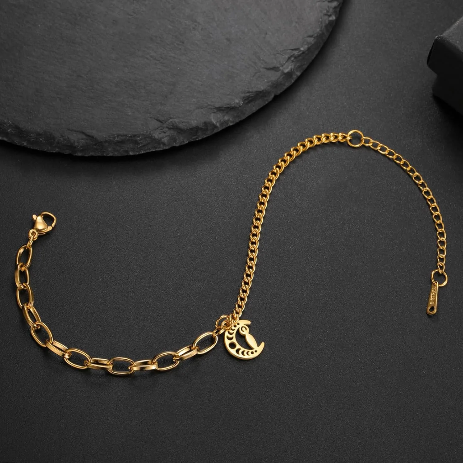 UNIFT Crescent Triple Moon Goddess Bracelets for Women Men Stainless Steel Pagan Crescent With Hecate Fertility March Goddess Bracelet Wicca Jewelry