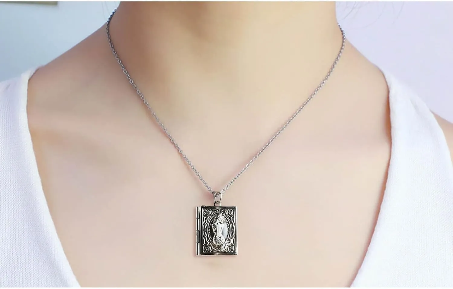 Unique Gothic Pendant Neckchains Charm Individualized Book Locket Pendant Necklace Jewelry for Daily Wear Dates Parties