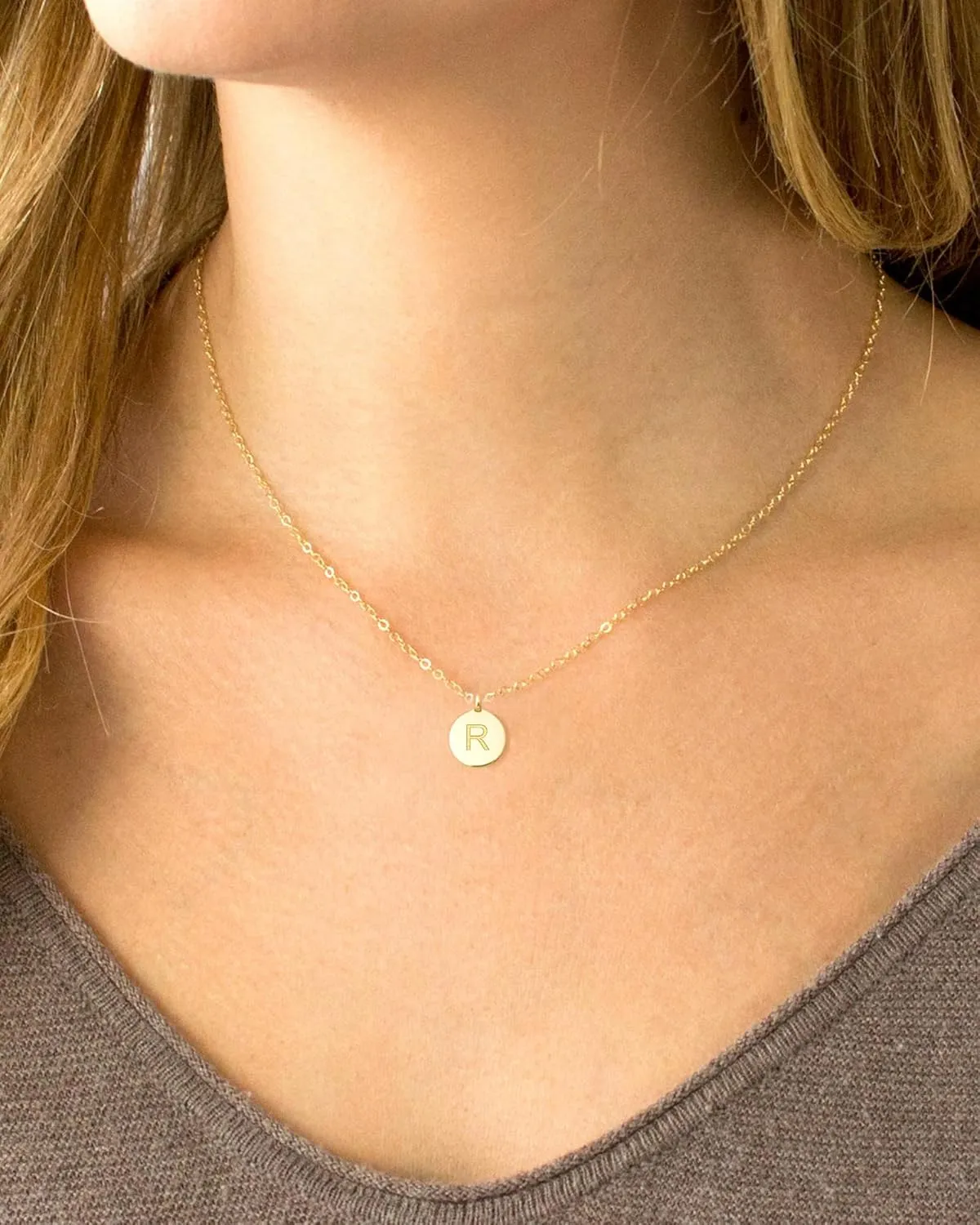 Unique Personalized Gifts for Her, Letter Double Side Engraved Disc Pendant Necklace, Initial Necklaces for Women Girls