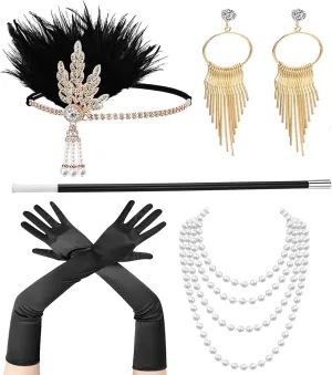 Utaly 1920's Flapper Accessory Set for Women Great Gatsby Costume Accessories 20s Headband Headpiece Pearl Necklace Gloves
