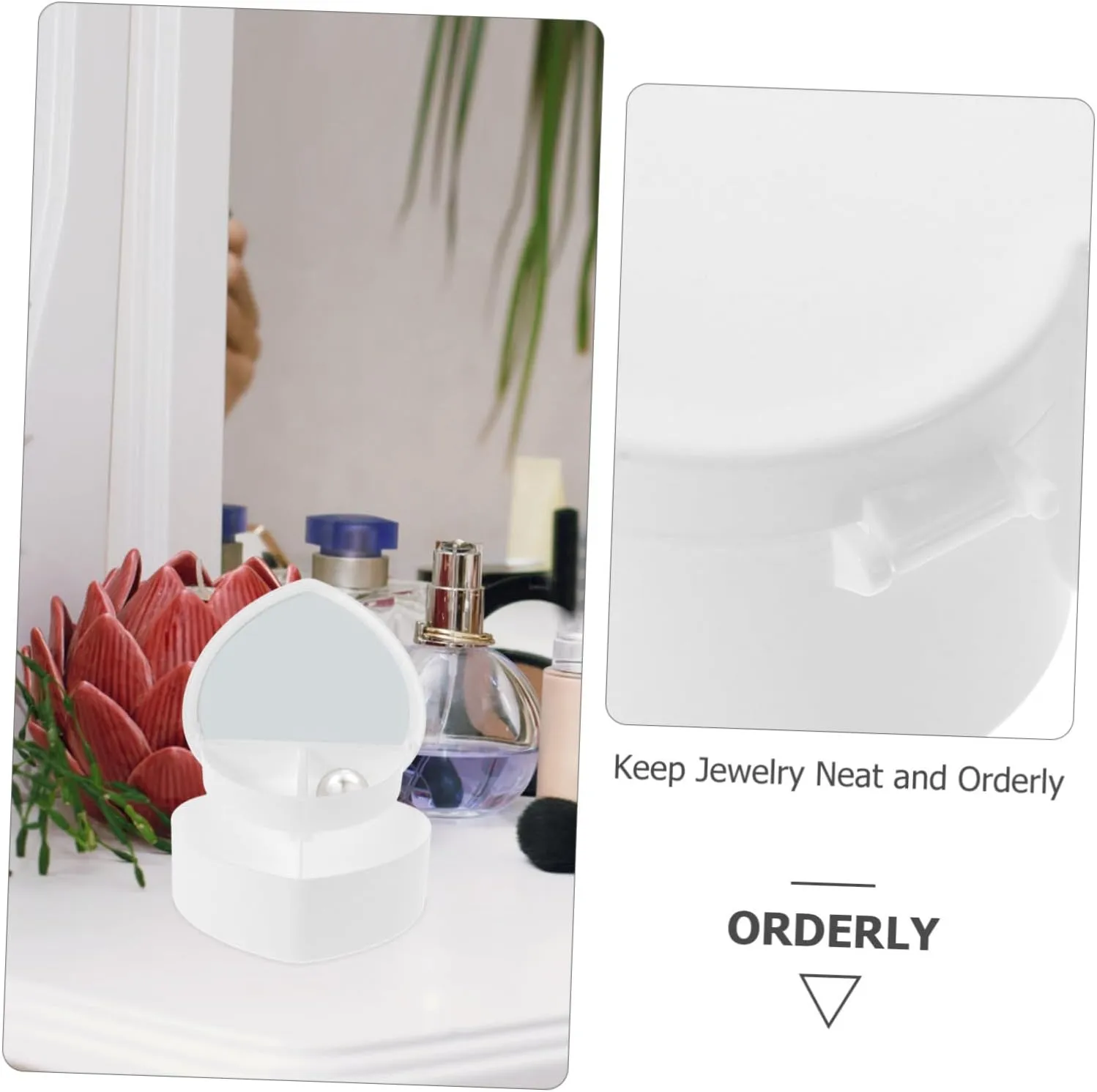 Vaguelly 4pcs Box Small Jewelry Organizer Heart Box for Earrings Necklaces Rings Portable Travel Case Mirror for Girls