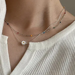 VAIGE Colorful Sunflower Charm Necklace with Dainty Silver Chain