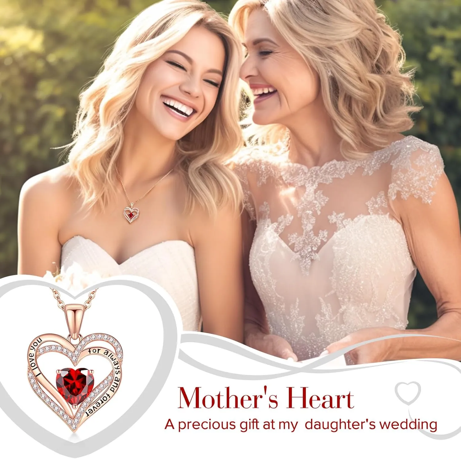 Vakki Heart Birthstone Necklace Women's Rose Gold Sterling Silver Heart Gemstone Pendant Necklace