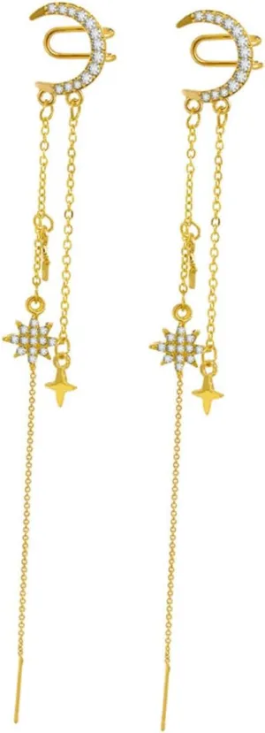 VALICLUD Earring Cuffs for Women Star Moon Clip on Earrings Non Piercing Fashion Jewelry for Friends