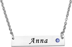 Valyria Custom Bar Necklace with Birthstones, Engraved Bar Pendant Neckalce Personalized Horizontal Bar Name Necklace for Women