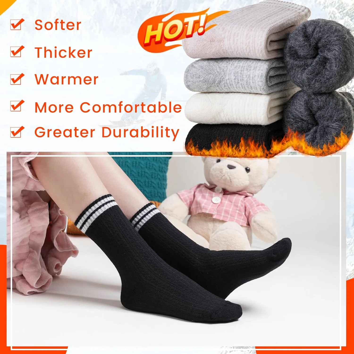 Velice Winter Warm Thermal Socks for Women Extra Thick Insulated Heated Crew Boot Socks for Cold Weather 5 Pairs