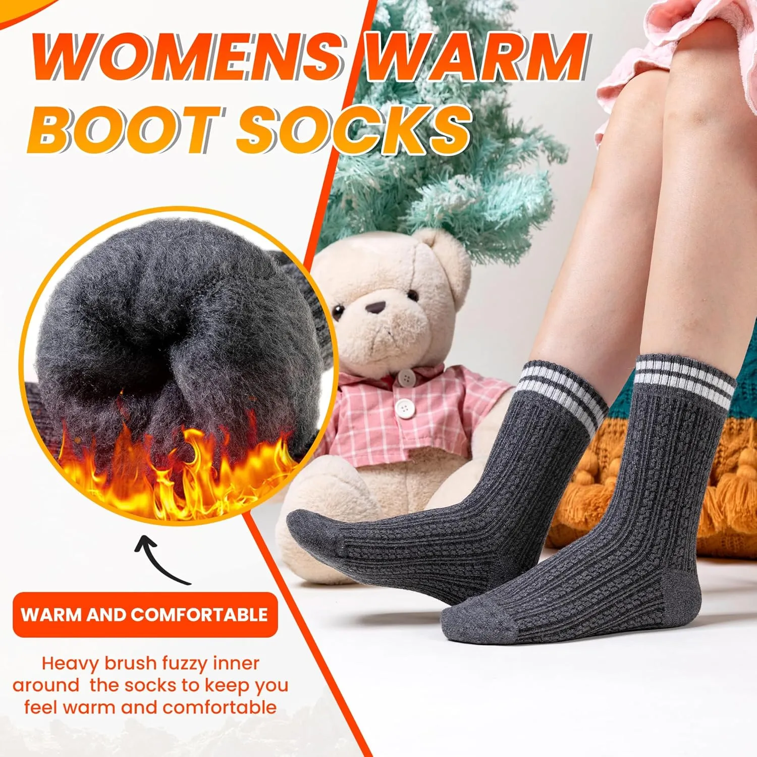 Velice Winter Warm Thermal Socks for Women Extra Thick Insulated Heated Crew Boot Socks for Cold Weather 5 Pairs