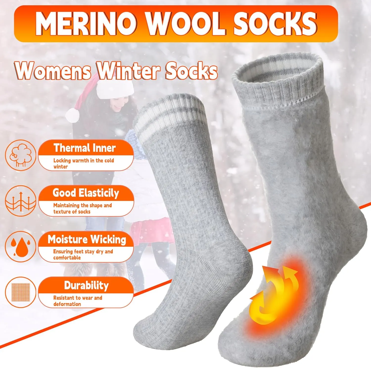 Velice Winter Warm Thermal Socks for Women Extra Thick Insulated Heated Crew Boot Socks for Cold Weather 5 Pairs