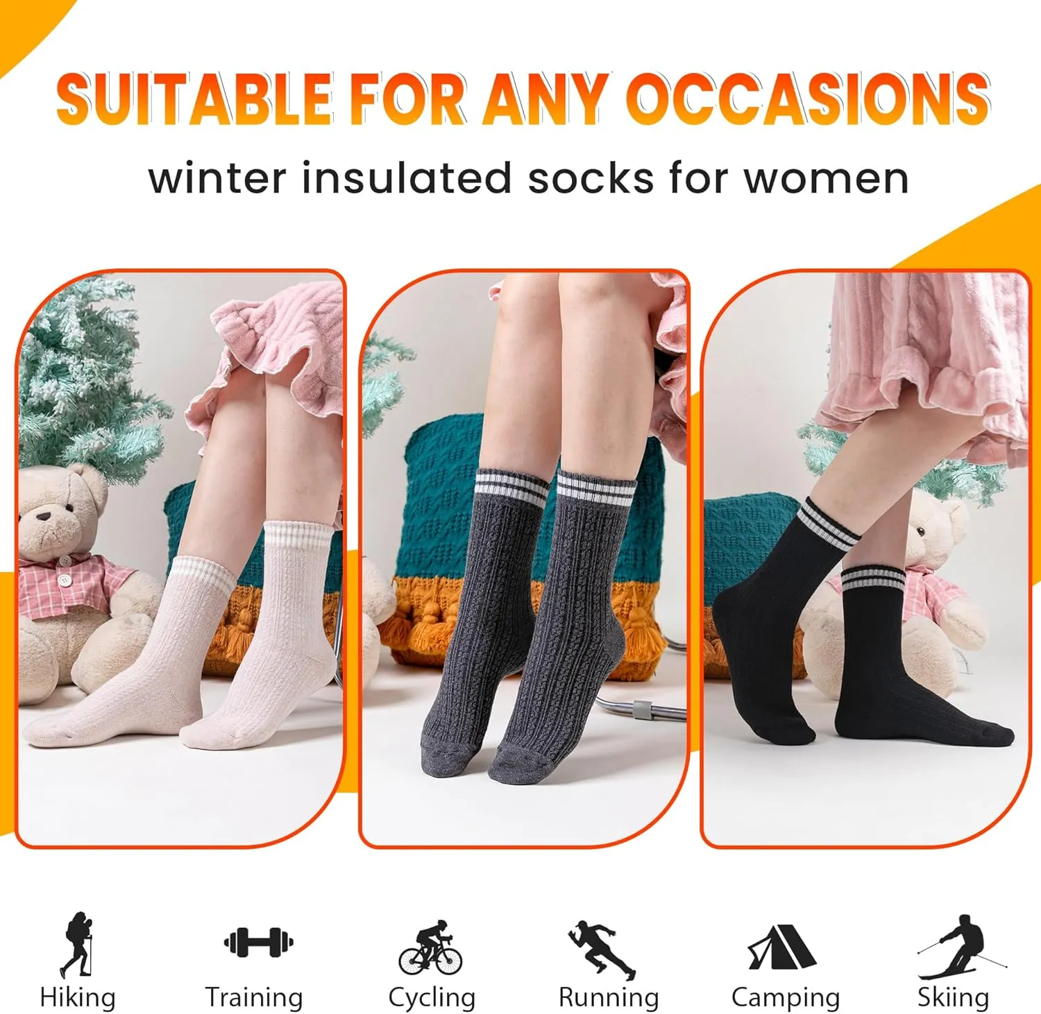 Velice Winter Warm Thermal Socks for Women Extra Thick Insulated Heated Crew Boot Socks for Cold Weather 5 Pairs