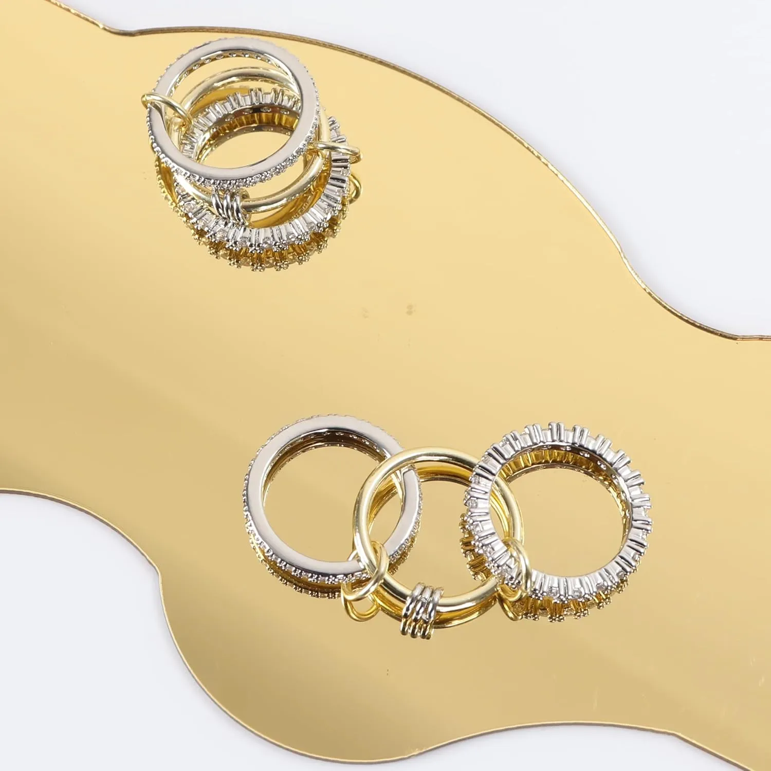 Verfimaci Dainty Gold Stackable Rings for Women,Chunky Stackable Cubic Zirconia Rings Set Non Tarnish,18K White Gold Plated Multi-Link Rings Women Jewelry