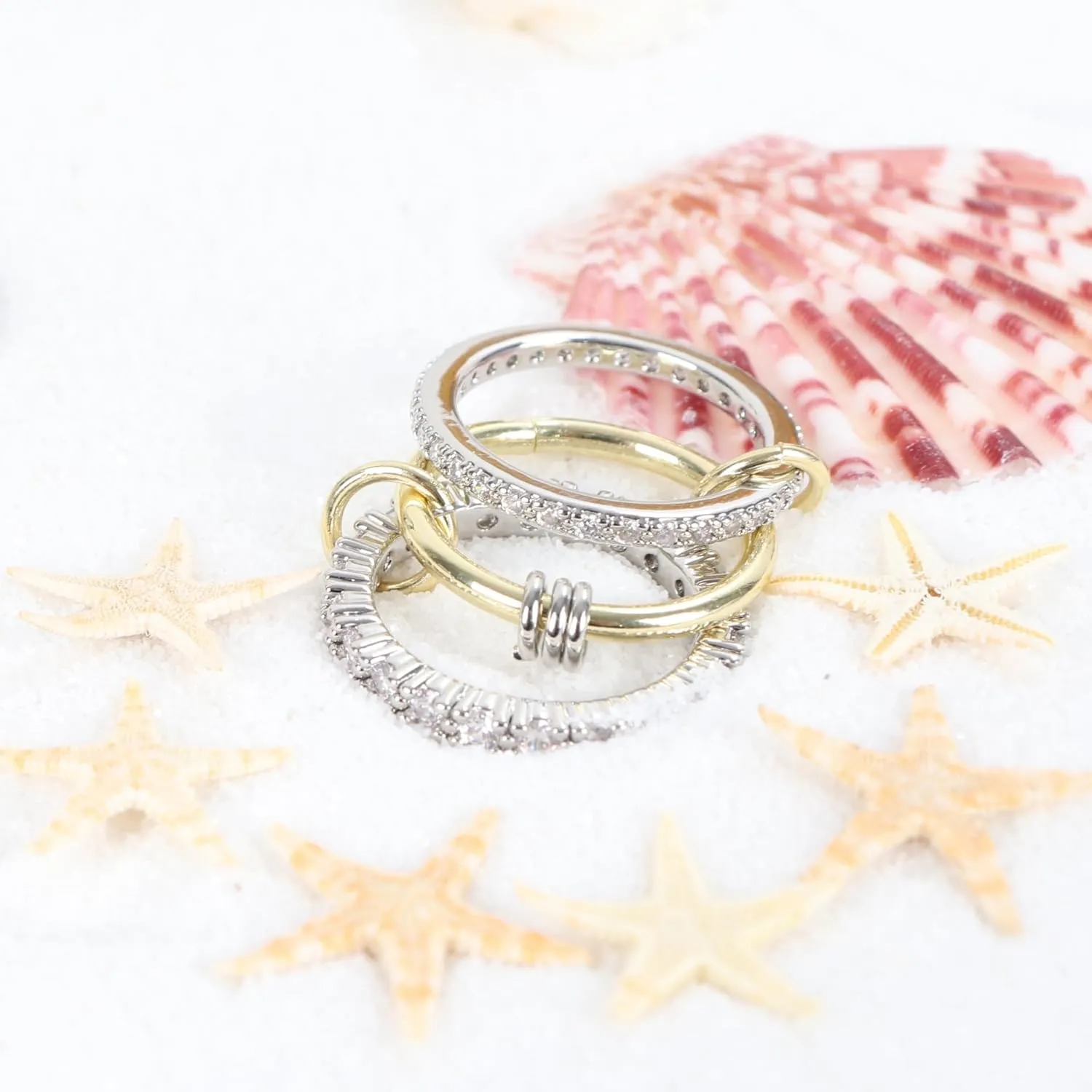 Verfimaci Dainty Gold Stackable Rings for Women,Chunky Stackable Cubic Zirconia Rings Set Non Tarnish,18K White Gold Plated Multi-Link Rings Women Jewelry