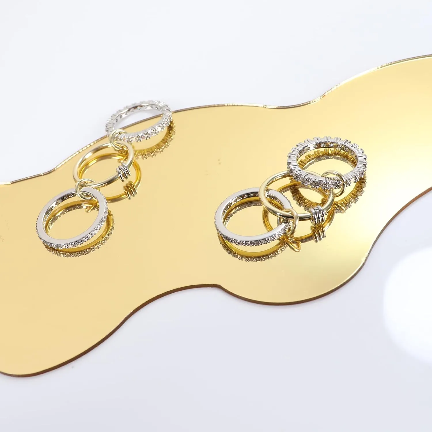 Verfimaci Dainty Gold Stackable Rings for Women,Chunky Stackable Cubic Zirconia Rings Set Non Tarnish,18K White Gold Plated Multi-Link Rings Women Jewelry