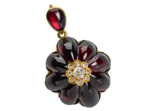 Victorian Garnet Cabochon & Diamond Star Pendant