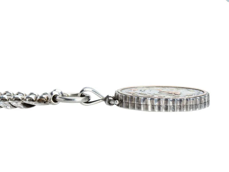 Victorian Silver Book Chain & Locket With Swallow Bird