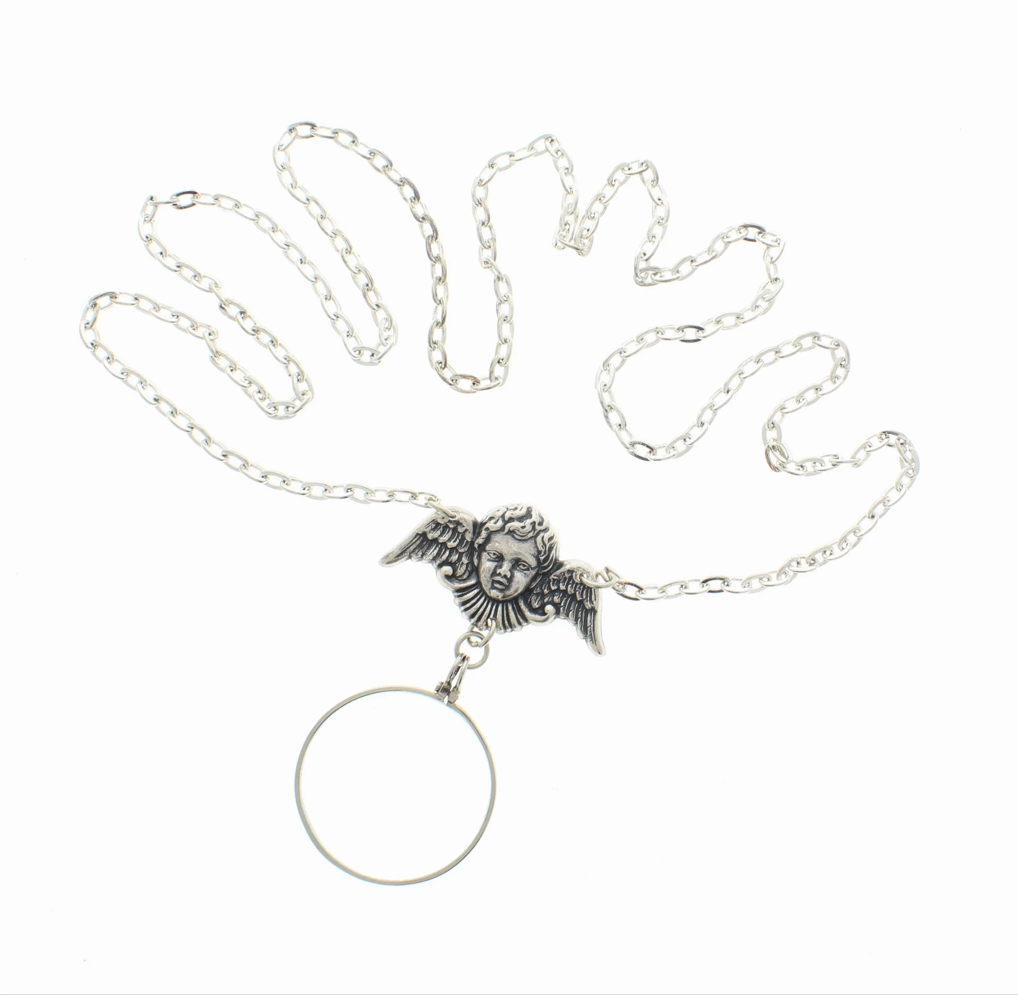 Victorian Style Monocle Magnify Glass Necklaces, Classic Silver, made in USA, each