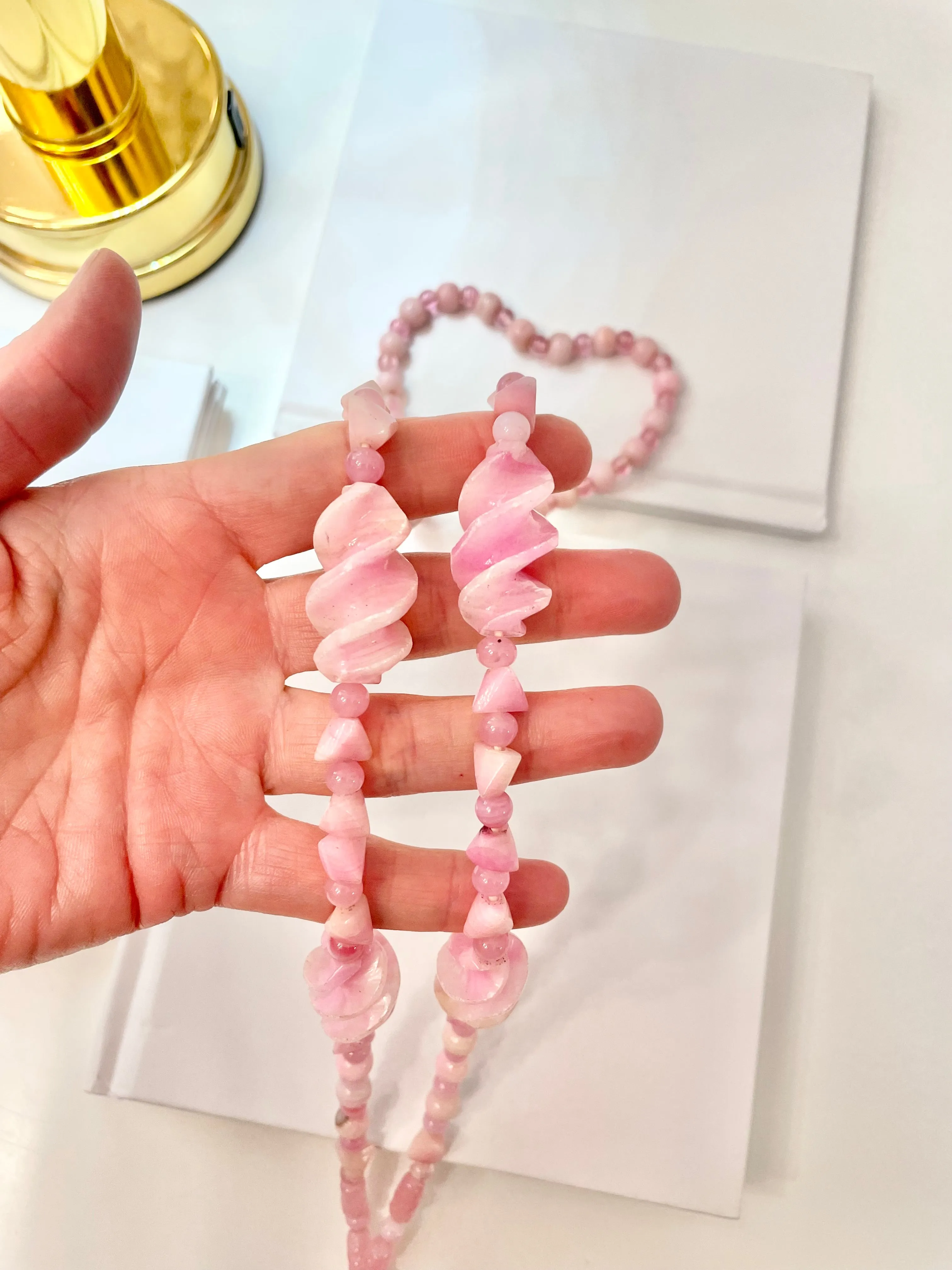 Vintage 1960's soft pink glass elegant long beaded necklace... so feminine!