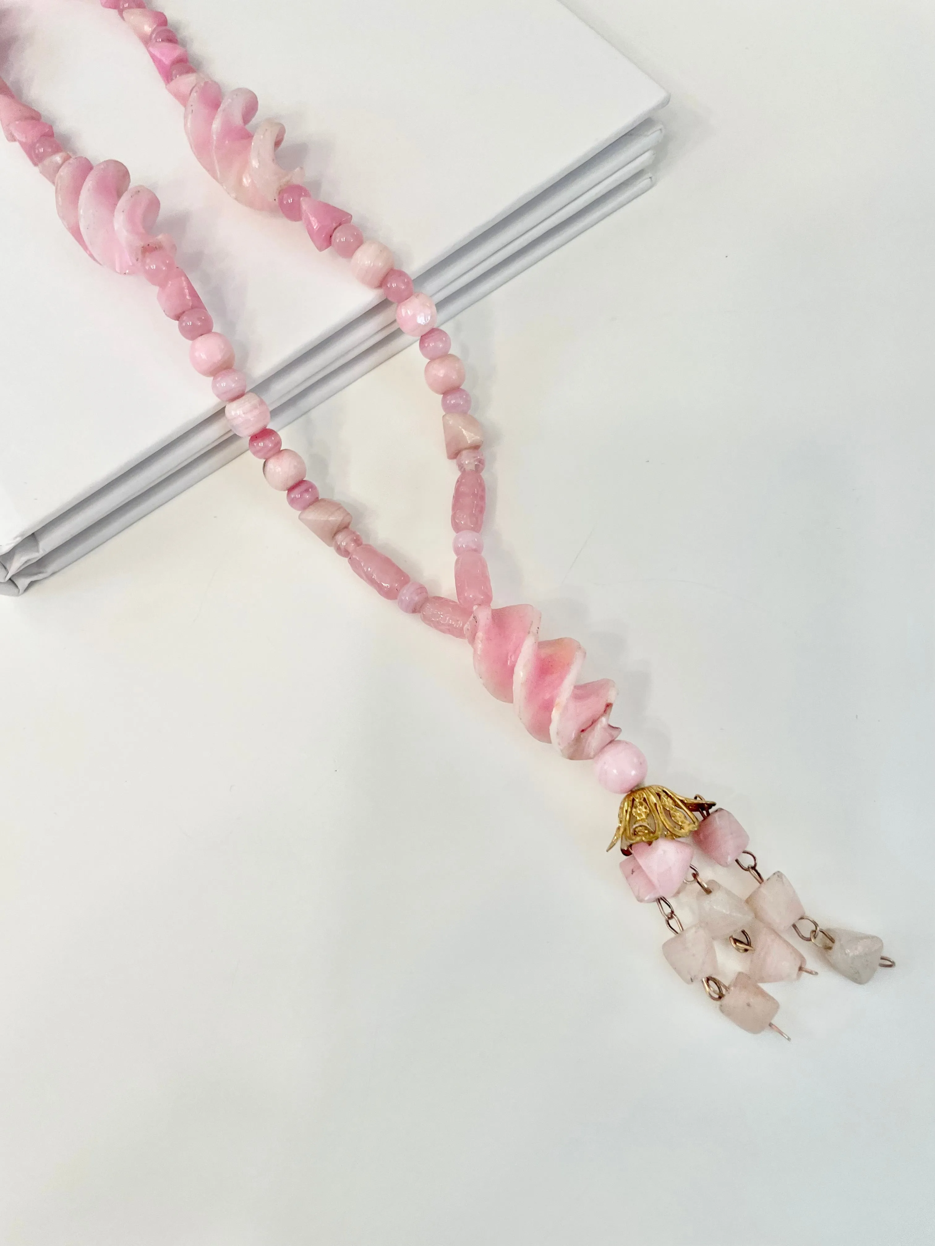 Vintage 1960's soft pink glass elegant long beaded necklace... so feminine!
