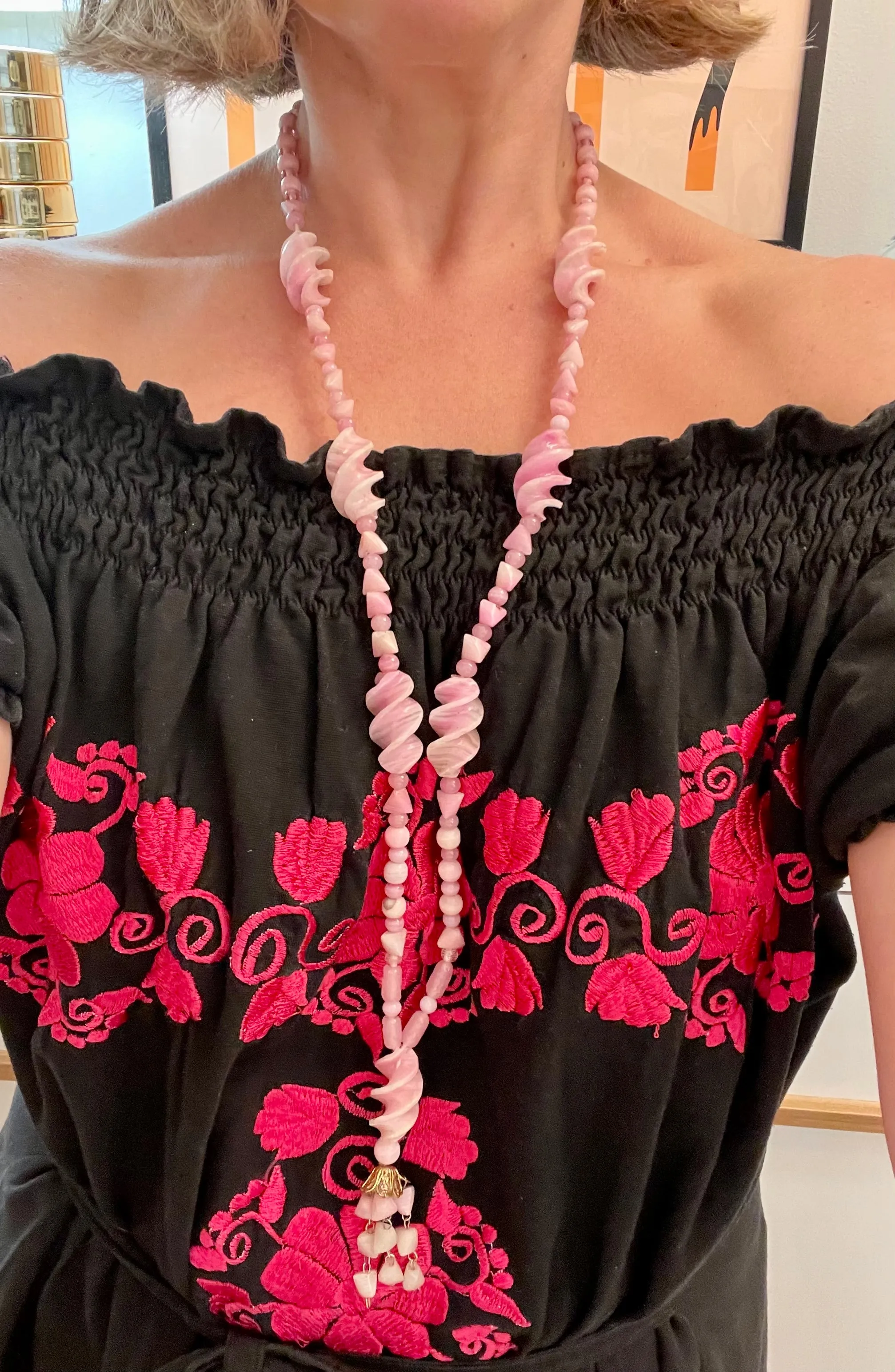 Vintage 1960's soft pink glass elegant long beaded necklace... so feminine!