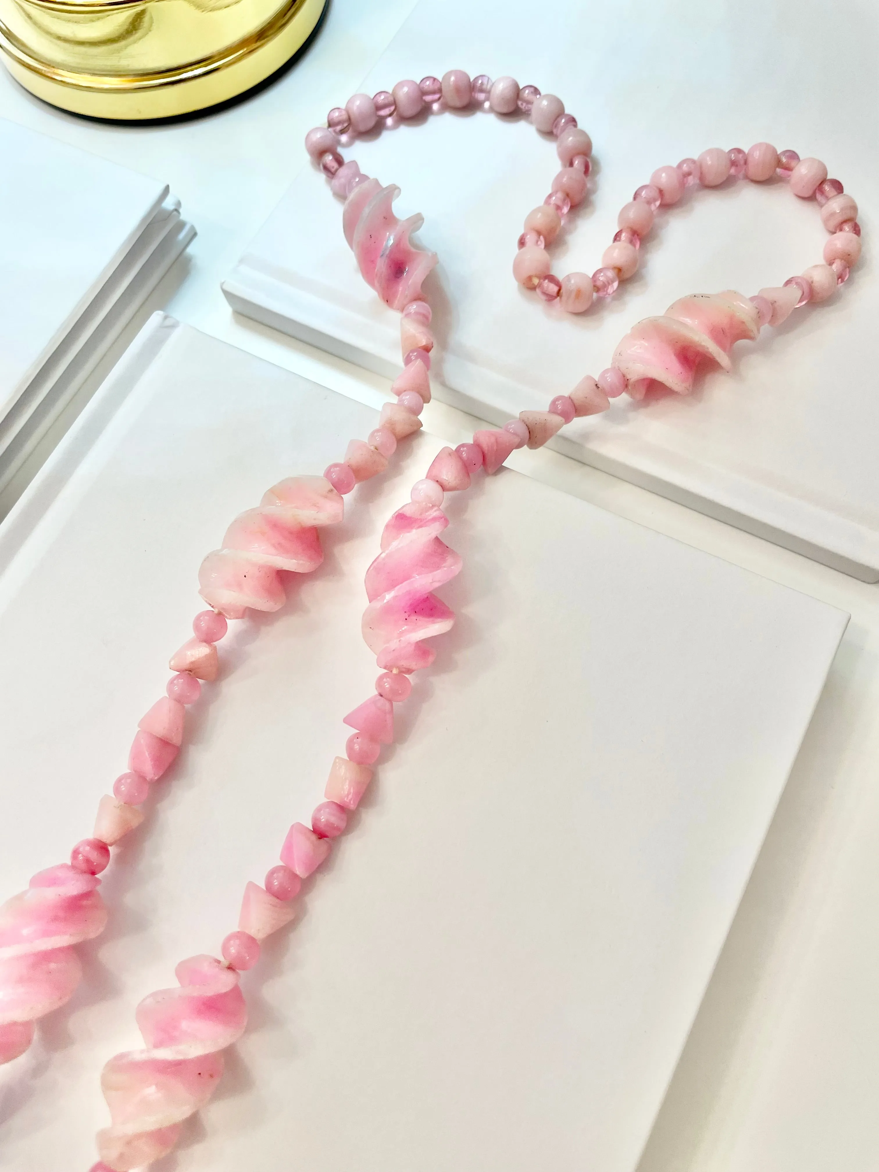 Vintage 1960's soft pink glass elegant long beaded necklace... so feminine!