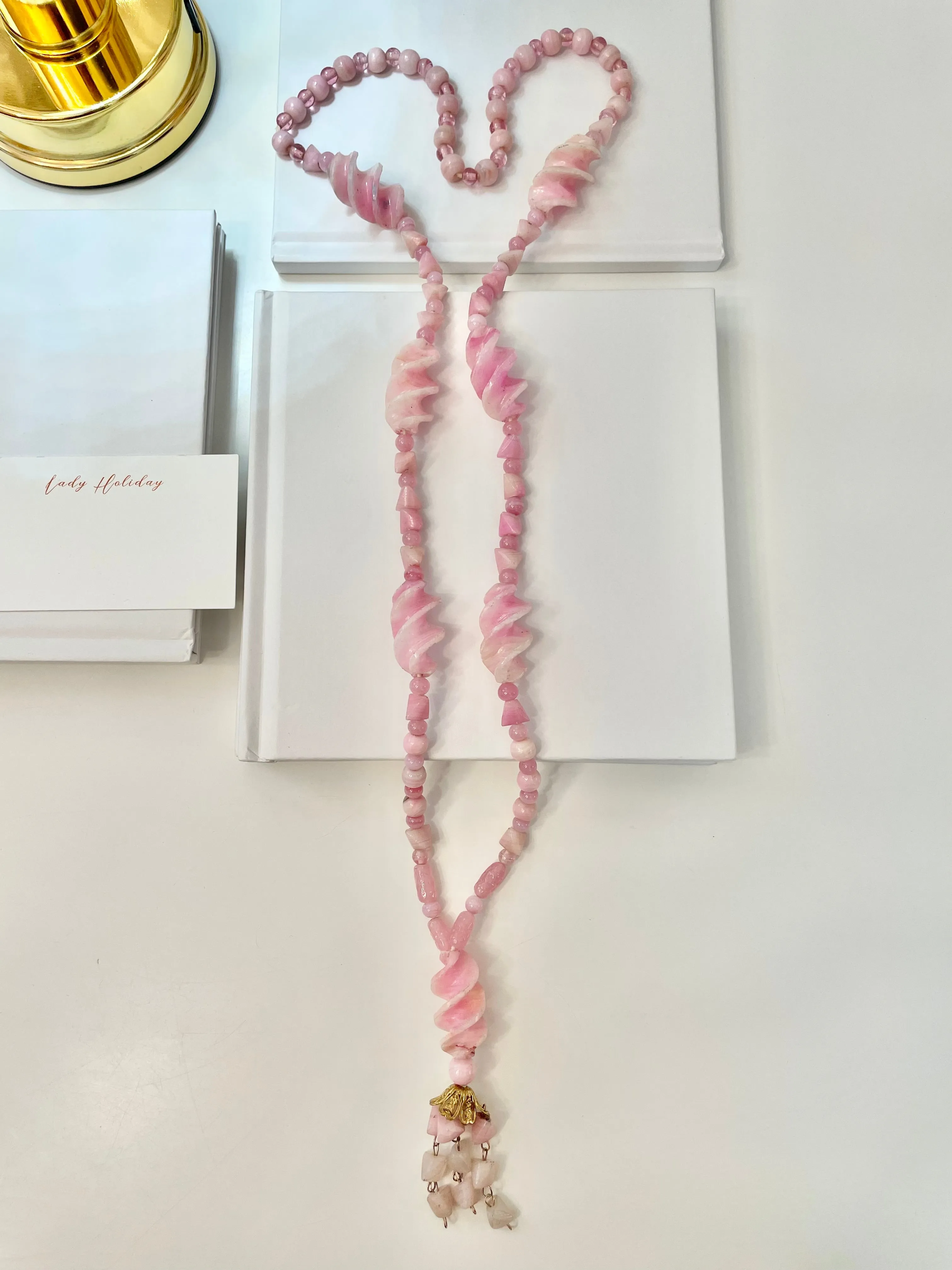 Vintage 1960's soft pink glass elegant long beaded necklace... so feminine!