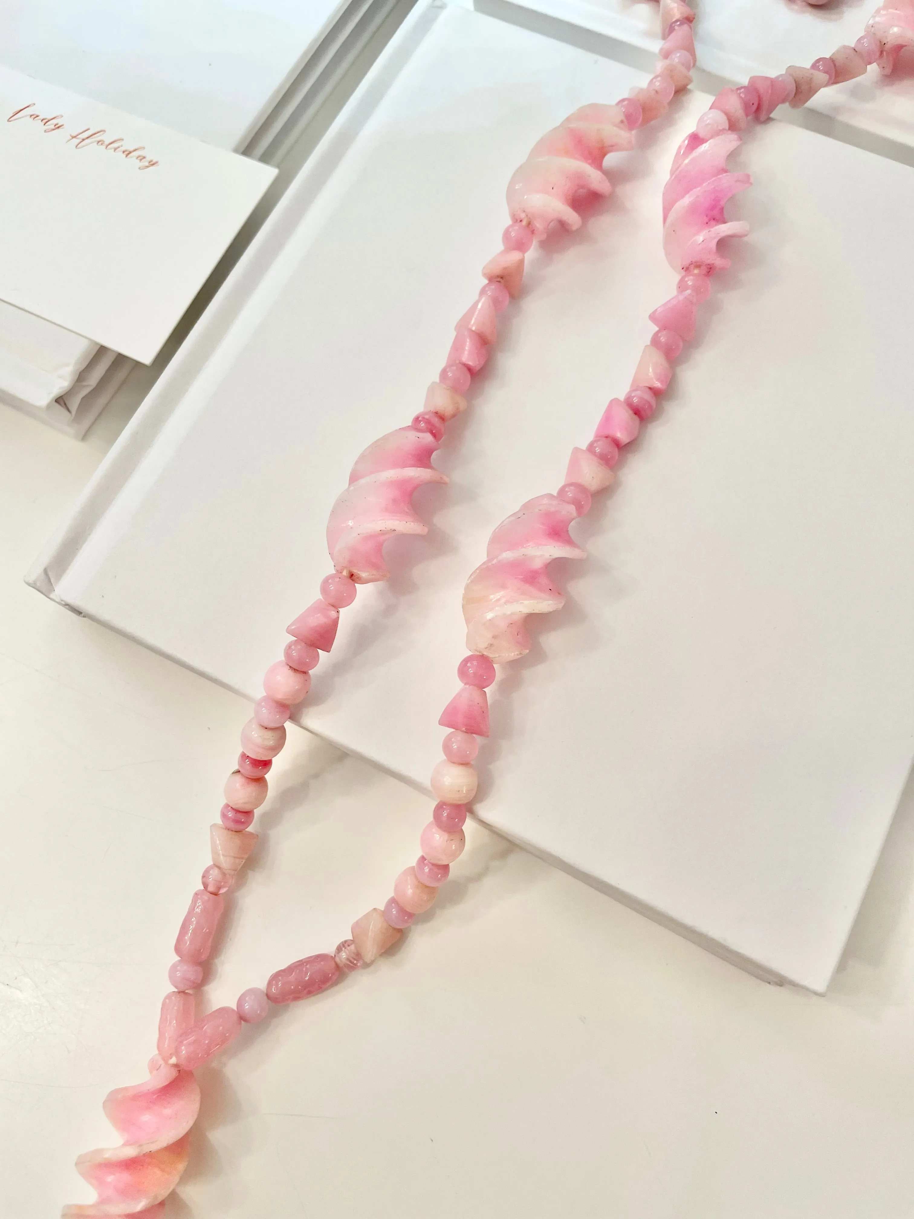 Vintage 1960's soft pink glass elegant long beaded necklace... so feminine!
