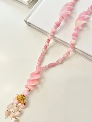 Vintage 1960's soft pink glass elegant long beaded necklace... so feminine!