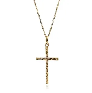 Vintage 1970s Engraved 9ct Gold Cross Necklace
