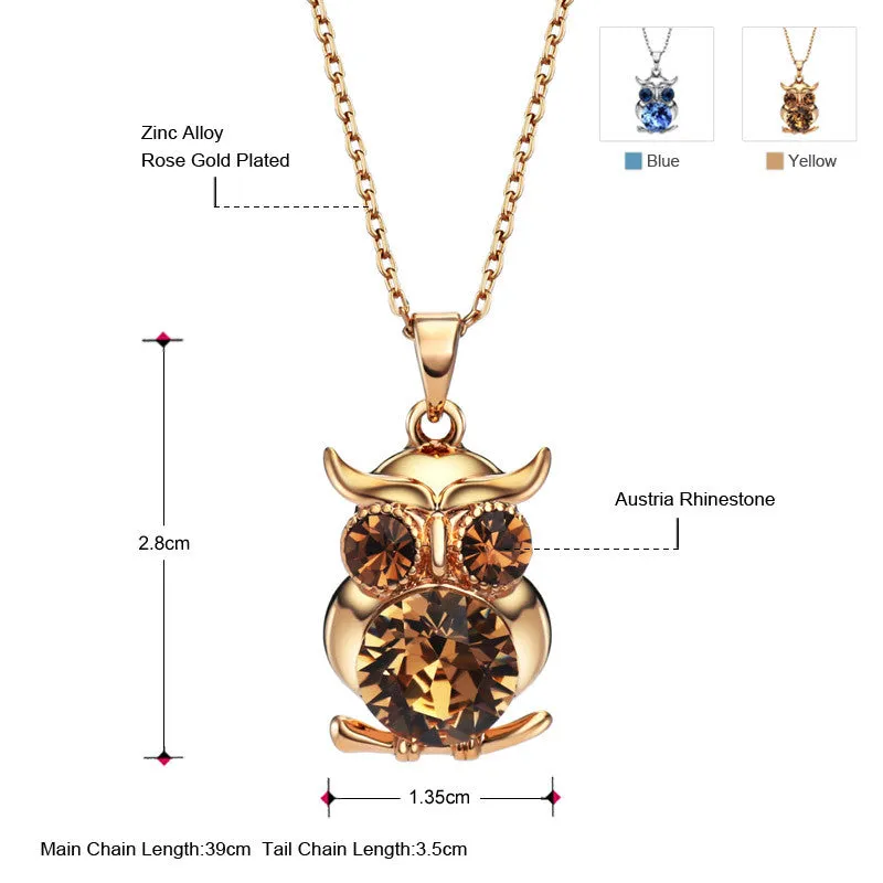 Vintage Austria Rhinestone Cute Owl Charm Necklaces & Pendants Fashion Mother Girl Gift Statement Jewelry