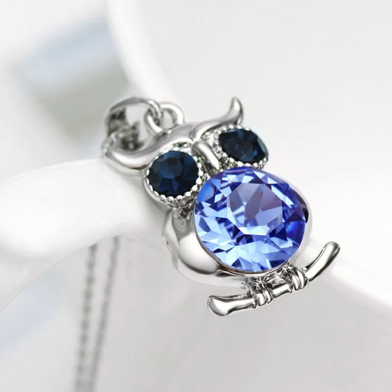 Vintage Austria Rhinestone Cute Owl Charm Necklaces & Pendants Fashion Mother Girl Gift Statement Jewelry
