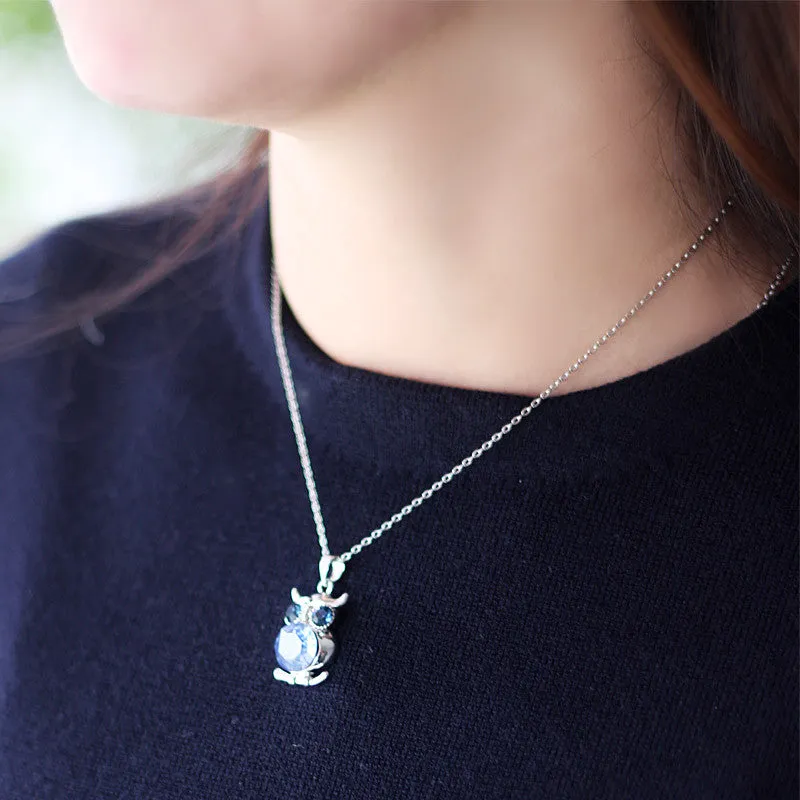 Vintage Austria Rhinestone Cute Owl Charm Necklaces & Pendants Fashion Mother Girl Gift Statement Jewelry